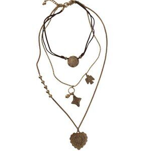 NWOT Free People Gold and Suede Detachable Multi-Strand Necklace with Pendants